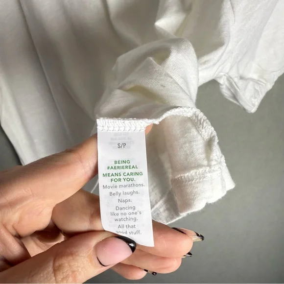 Brand New Aerie Bubble Sleeve T-Shirt Cropped Relaxed Fit White size S NWT - Picture 7 of 11